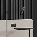 Black Vertical Slat Wall Interior With Beige Seats And Side Tables 3d model