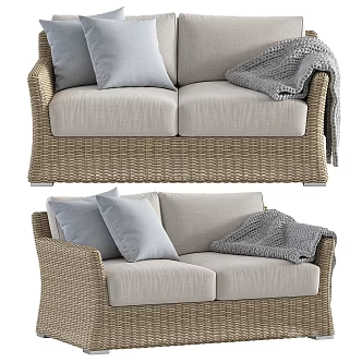 Rattan Sofa Double Sofa Bamboo Sofa 3d model