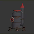 Industrial Equipment With Gray Metallic Body Red Top Cover Valve Vertical Pipe And Support Legs