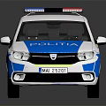 Police Function Car With POLITIA Logo Red Blue Lights White Blue Body Yellow Stripes