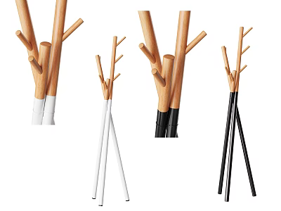 Modern Wooden Coat Racks With Multiple Branches And White Black Poles 3d model