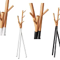 Modern Wooden Coat Racks With Multiple Branches And White Black Poles