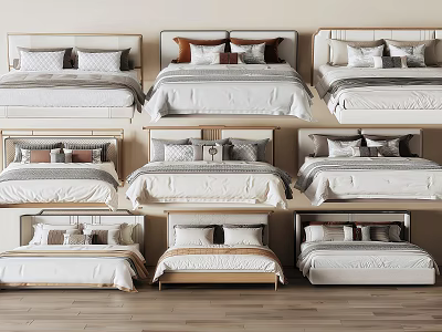 Modern Double Bed Interior Designs With Stylish Headboards And Decorative Pillows 3d model