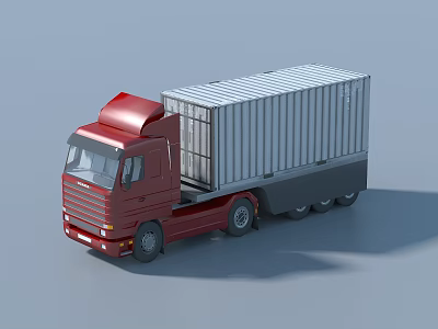 Red Cargo Truck With Large Metal Container For Logistics Transportation 3d model