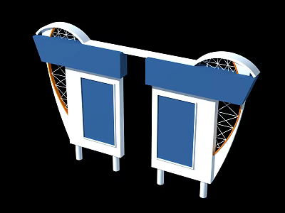 Blue and White Symmetric Display Structure with Modern Frame Design and Decorative Features 3d model