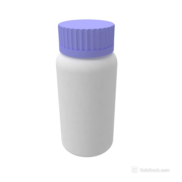 White Plastic Bottle With Purple Screw Cap And Smooth Cylindrical Body 3d model 