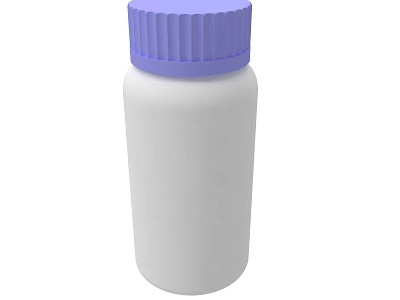 White Plastic Bottle With Purple Screw Cap And Smooth Cylindrical Body 3d model