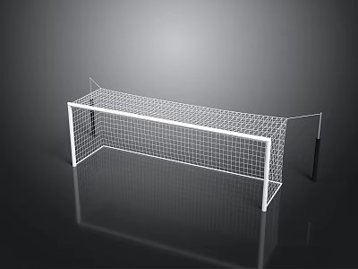 White Frame Soccer Goal With Net Mesh On Reflective Dark Surface 3d model