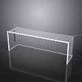 White Frame Soccer Goal With Net Mesh On Reflective Dark Surface