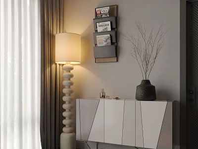Modern Entryway Console Cabinet With Side Cabinet Floor Lamp Vase And Magazine Shelves 3d model