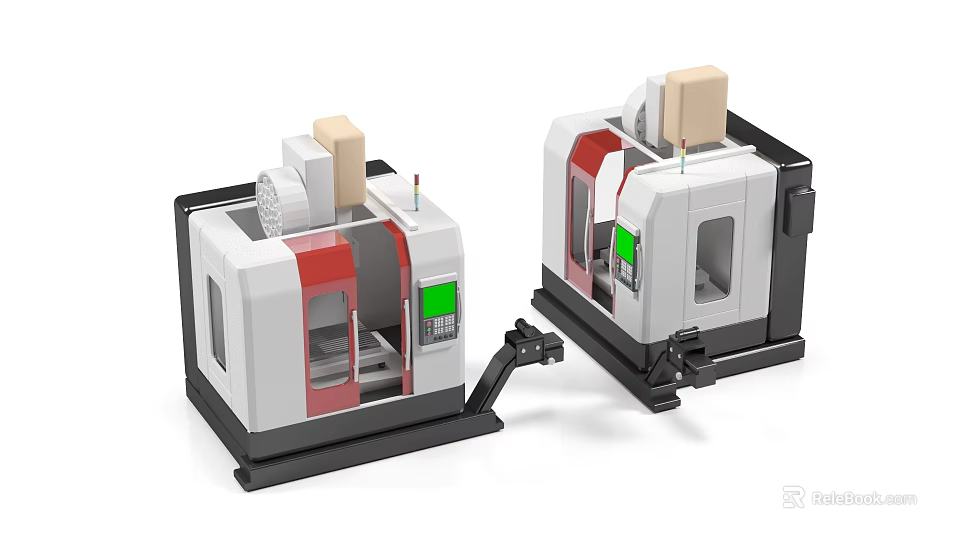Dual Workstation CNC Machining Centers with Automated Control and Green Screens for Precision Manufacturing 3d model 