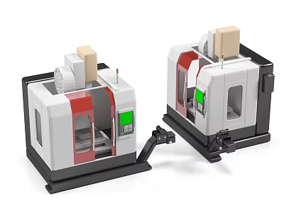 Dual Workstation CNC Machining Centers with Automated Control and Green Screens for Precision Manufacturing 3d model
