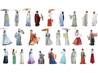 2d Characters Ancient Costume Characters Hanfu Characters Ancient Beauty Cheongsam Woman Republic of China Costume Classical Hanfu Woman Umbrella Woman 3d model