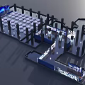 Modern Exhibition Hall Layout Design With Booths Lighting And Display Elements 3d model