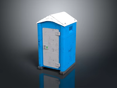 Blue Portable Toilet Unit With White Roof Gray Door And Metal Lock 3d model