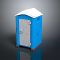Blue Portable Toilet Unit With White Roof Gray Door And Metal Lock