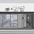 Mall Shop Modern Restaurant With Large Glass Windows And Dining Tables Chairs