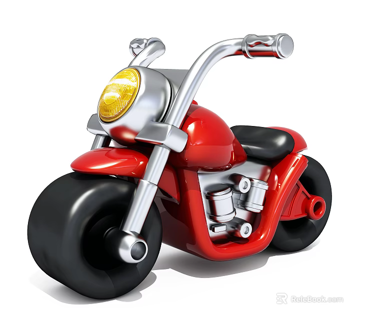 Stylish Red Motorcycle With Yellow Headlight Black Seat Wheels And Chrome Handlebars 3d model 