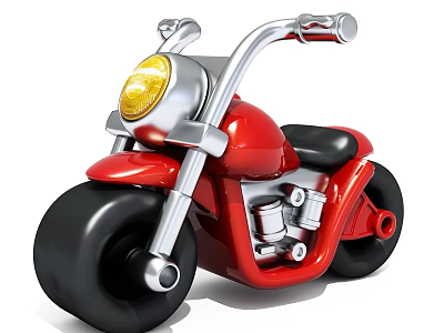 Stylish Red Motorcycle With Yellow Headlight Black Seat Wheels And Chrome Handlebars 3d model