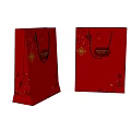 Red Gift Bags With Golden Decorative Patterns And Silver Handles For Elegant Gift Packaging