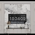 Elegant TV Background Wall Featuring Marble Texture Wall Sconces And Decorative TV Stand Below 3d model