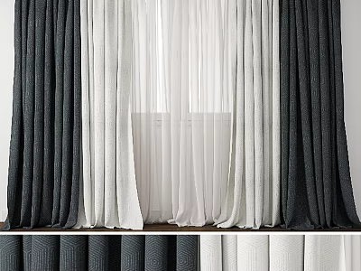 Modern Layered Window Curtains With Dark Textured And Sheer Light Panels 3d model