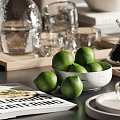 Decorative Ornament Combination With Green Plant Glass Vase Wooden Tray And Glassware