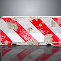 Worn Red And White Striped Construction Barrier Block With Spots And Cracks 3d model