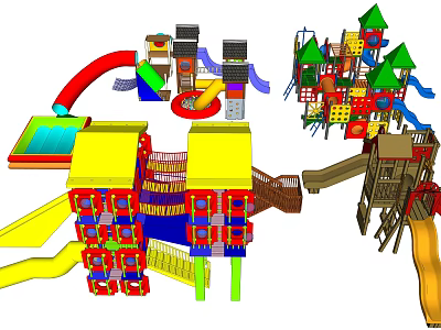 Colorful Multi Functional Kids Playground Equipment With Slides Climbing Structures Platforms And Towers 3d model