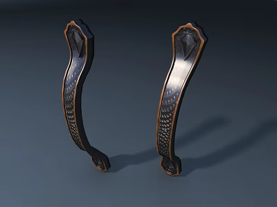 Ornate Decorative Metal Handles with Intricate Carved Patterns and Brass Accents 3d model