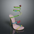 Colorful Butterflies Decorate Pink High Heels With Green Straps And Details