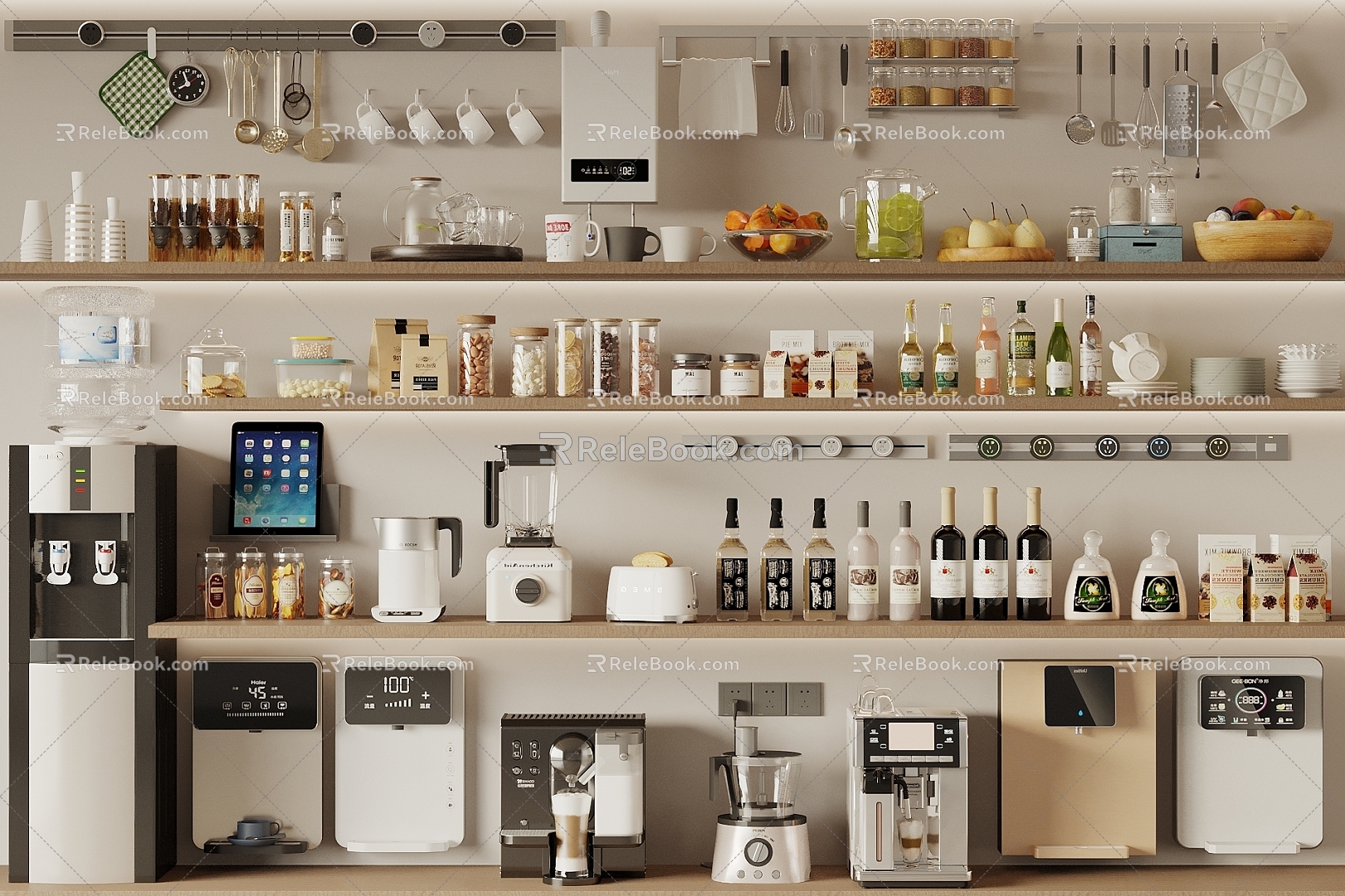 Kitchen Appliances Kitchen Supplies Water Dispenser Coffee Machine Wall Breaking Machine Wine Bottle Spice Bottle Kitchen Appliances Kitchen Accessories Bread Machine Kettle Kitchenware 3d model