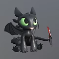 Cute Black Dragon Character With Big Green Eyes Wings Claws And Red Tail Decoration 3d model
