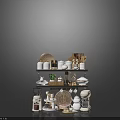 Organized Kitchenware Display With Jars Bowls Mixer Basket And Utensils On Multi Layer Shelves
