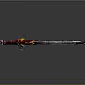Mythical Sword With Flame Decorative Hilt And Red Orange Reflective Metallic Blade