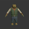 Game Movie Bear Character In Green Vest White Shirt Blue Jeans And Brown Paws