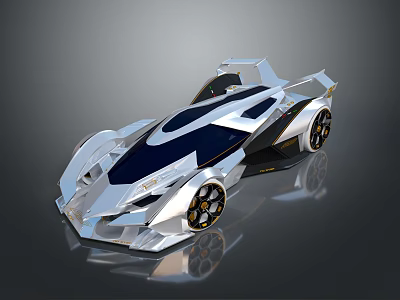 Futuristic Sleek Race Car with White Blue Body Transparent Cockpit and Aerodynamic Design 3d model