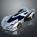 Futuristic Sleek Race Car with White Blue Body Transparent Cockpit and Aerodynamic Design