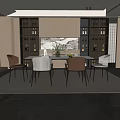 Modern Restaurant Interior With Dining Table Chairs And Glass Wine Cabinets 3d model