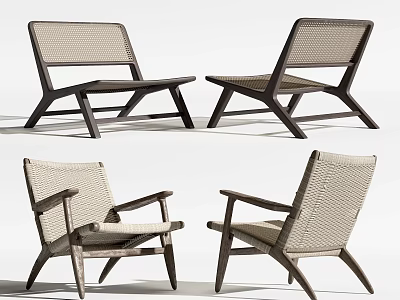 Modern Lounge Chairs With Wooden Frame And Woven Back For Home Living Room 3d model