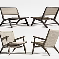 Modern Lounge Chairs With Wooden Frame And Woven Back For Home Living Room