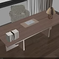Natural Wooden Desk With Table Lamp Laptop And Stack Of Books Near Comfortable Chair