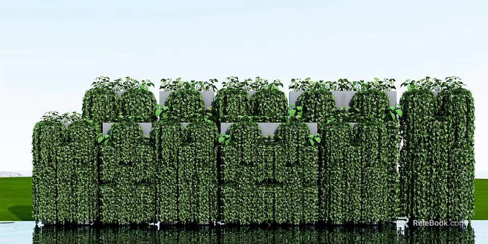 Green Vines Covering Wall Structure With Lush Leaves Creating Natural Green Screen 3d model 