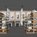 Elegant Chinese Style Retail Store Interior With Wooden Shelves Products Central Table And Decorative Paintings