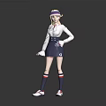 Human Female Character Wearing Purple White Hat White Shirt And Navy Blue Suspender Skirt