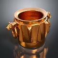 Exquisite Golden Carved Decorative Vessel With Animal Head Handles And Vertical Stripes