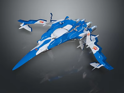 Blue And White Futuristic Spaceship Model With Streamlined Structure For Cosmic Exploration 3d model