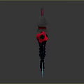 Futuristic Blue And Red Weapon With Metallic Barrel And Mechanical Parts