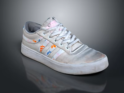 White Casual Sneakers With Colorful Patterns Lace Up Design And Lightweight Sole 3d model