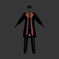 Stylish 3D Character Model With Black Coat Red Lining Black Hat And Gray Pants